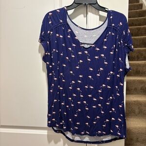 Sonoma Navy Flamingo Print Short Sleeve Top